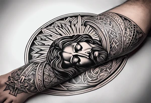 jesus leg tattoo with a cross and bible verse tattoo idea