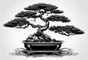 Sunset and little down bonsai trees tattoo idea