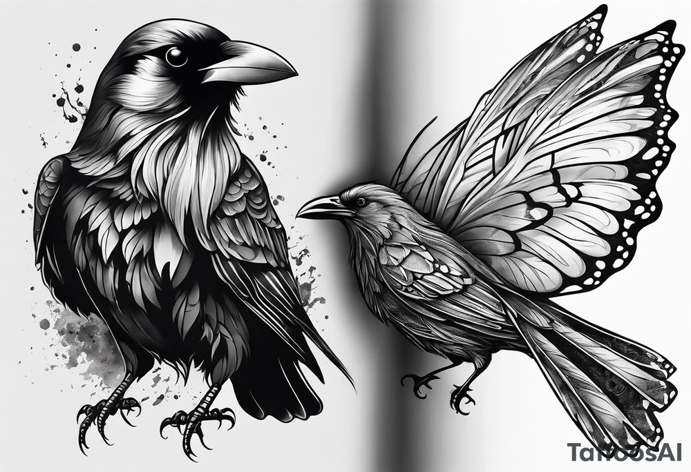 A Butterfly and a Raven together, they have the same size tattoo idea
