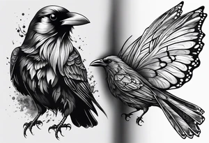 A Butterfly and a Raven together, they have the same size tattoo idea