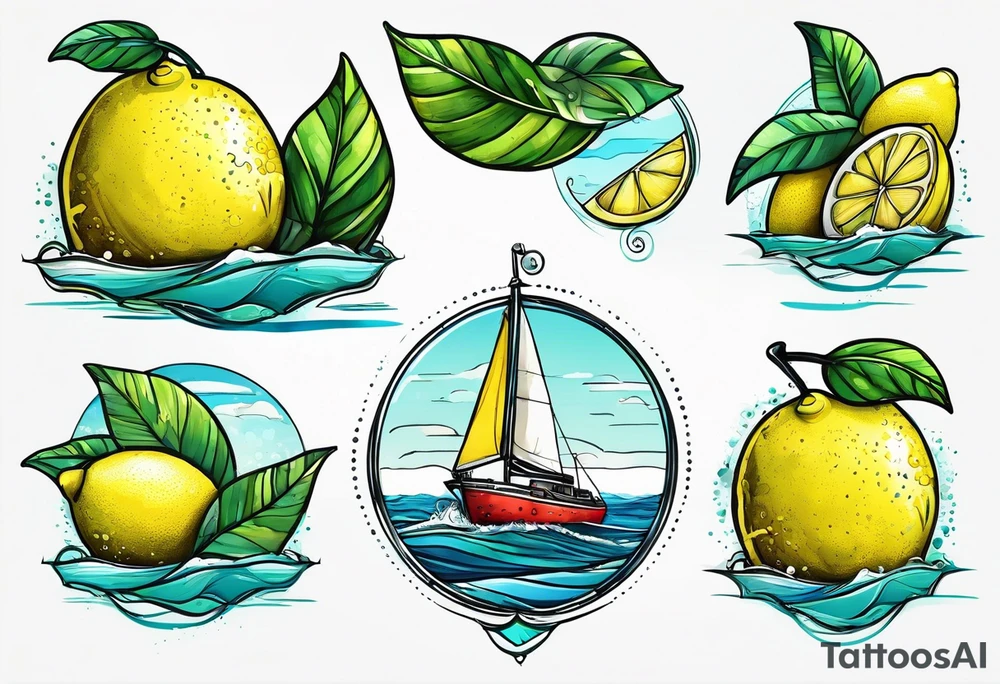 A lemon-Buoy with a leaf-flag on the ocean tattoo idea