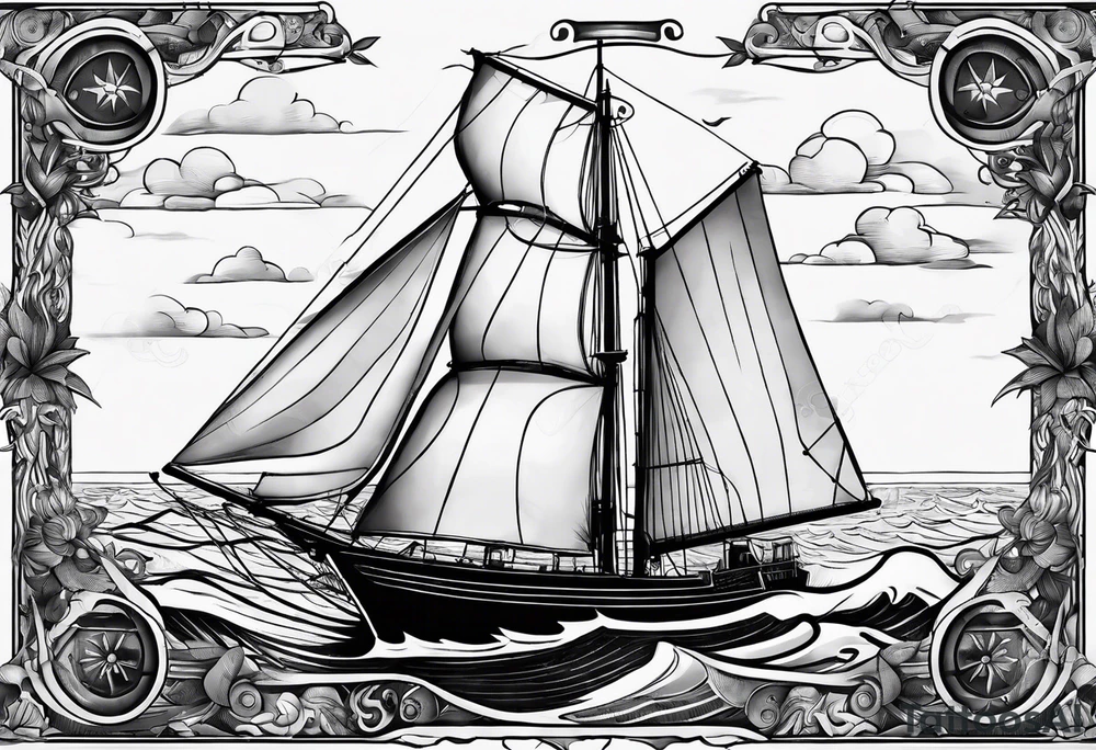 maritime lighthouse in a front view sailboat serving as a mast for a sail. tattoo idea