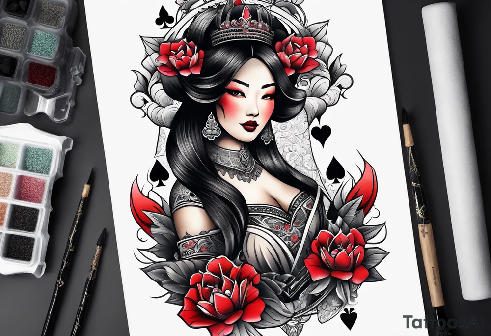 Asian Queen Of Spades tattoo sleeve tattoo idea