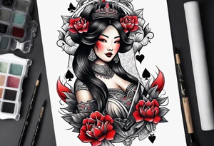 Asian Queen Of Spades tattoo sleeve tattoo idea
