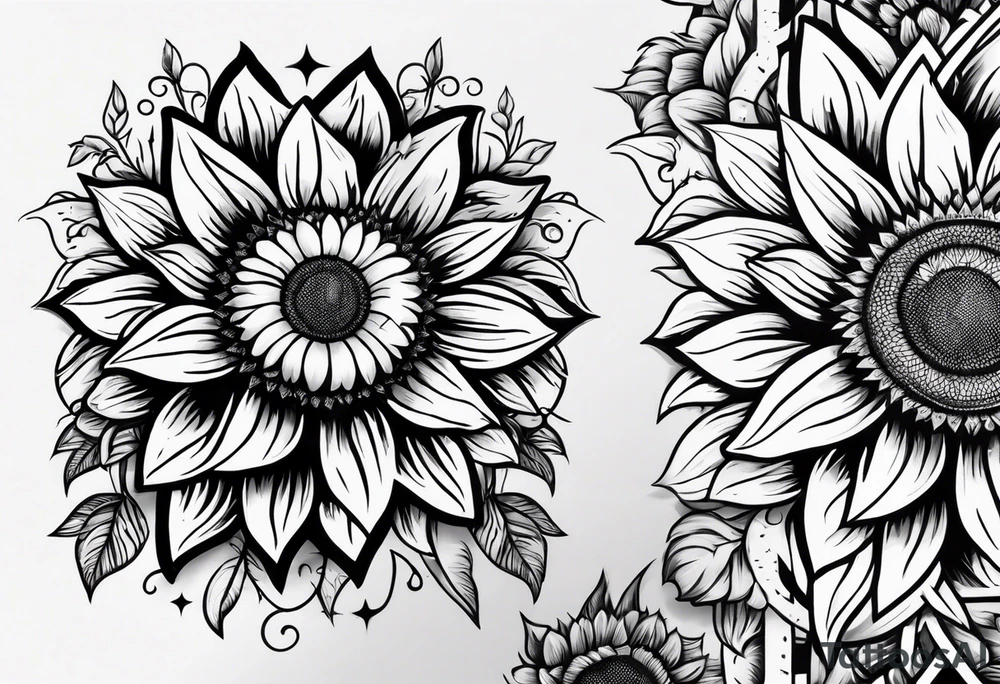 Roman numerals with sunflower arm sleeve tattoo idea