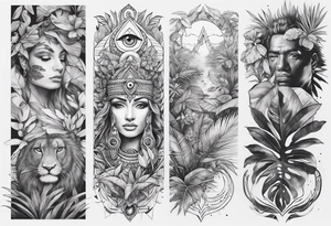 full sleeve tattoo with jungle plants and the all-seeing eye tattoo idea