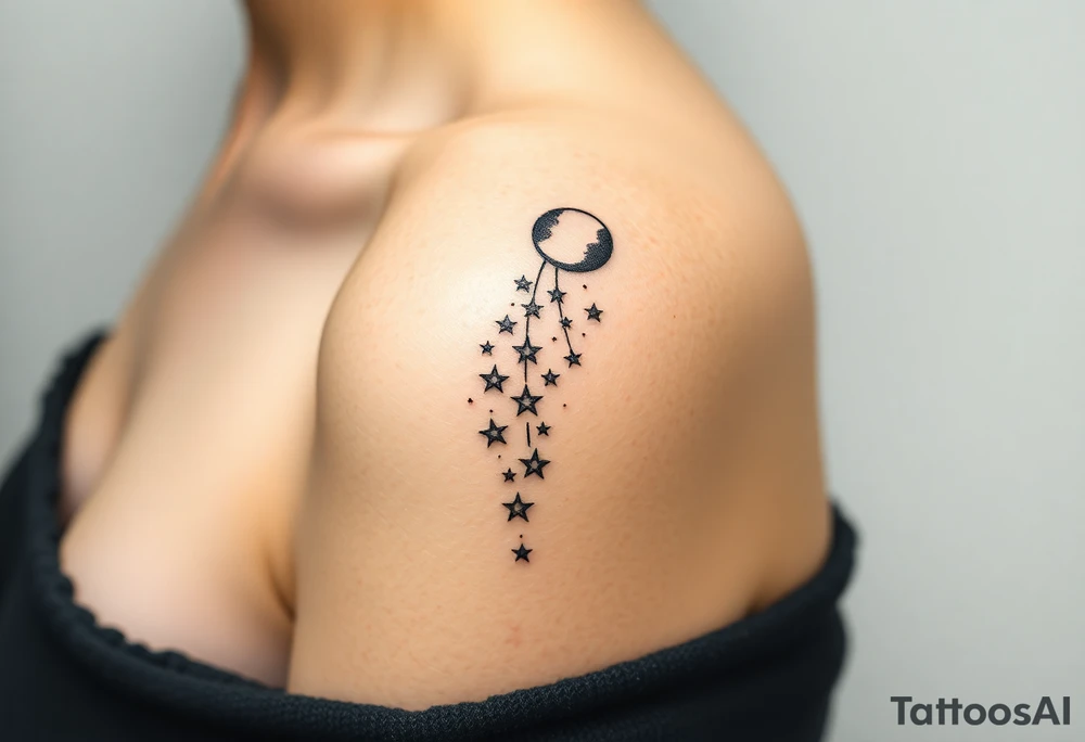Cascade of stars with moon tattoo idea
