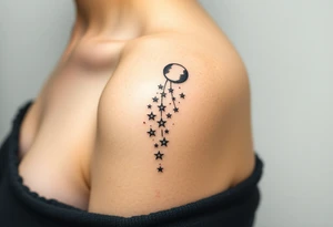 Cascade of stars with moon tattoo idea