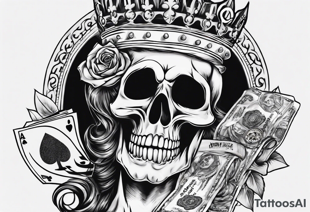 santa la muerta with money and crown
on the card tattoo idea