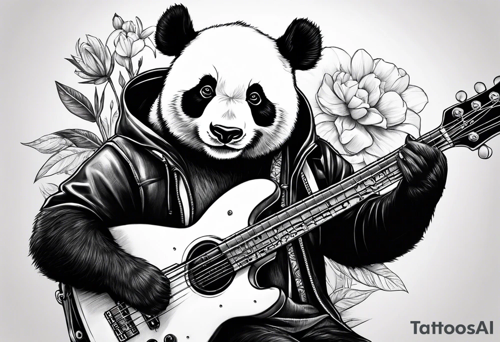A panda playing the bass guitar tattoo idea