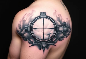 2d scope crosshairs with eerie fog in background tattoo idea
