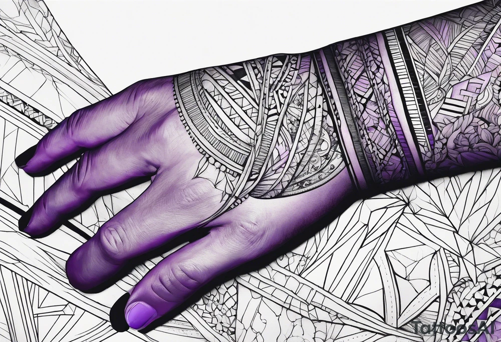 lines around wrist, abstract, black and purple, covered from wrist to forearm, fully covered, no borders, blackwork, no people tattoo idea