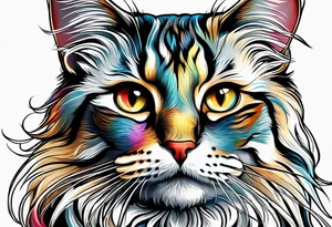 Long hair cat Maine coon, regal, face tattoo idea