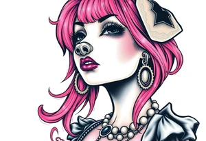 hot puppy goth girl with big boobs and pink hair tattoo idea