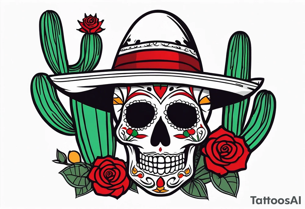 day of dead, red rose, Mexican hat,  cactus, no skeleton tattoo idea