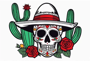 day of dead, red rose, Mexican hat,  cactus, no skeleton tattoo idea