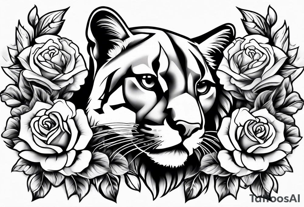 Cougar with roses tattoo idea