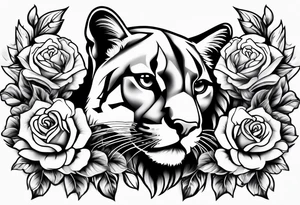 Cougar with roses tattoo idea
