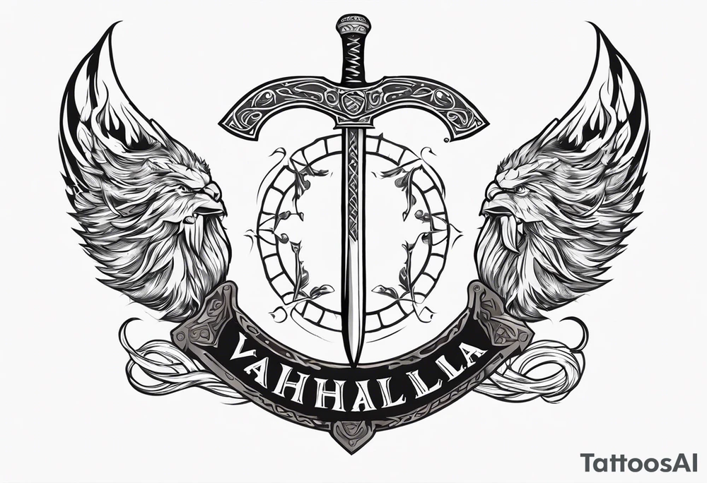 Valhalla viking shield hatchet sword tattoo idea