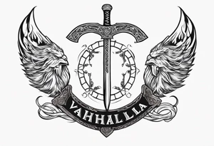 Valhalla viking shield hatchet sword tattoo idea