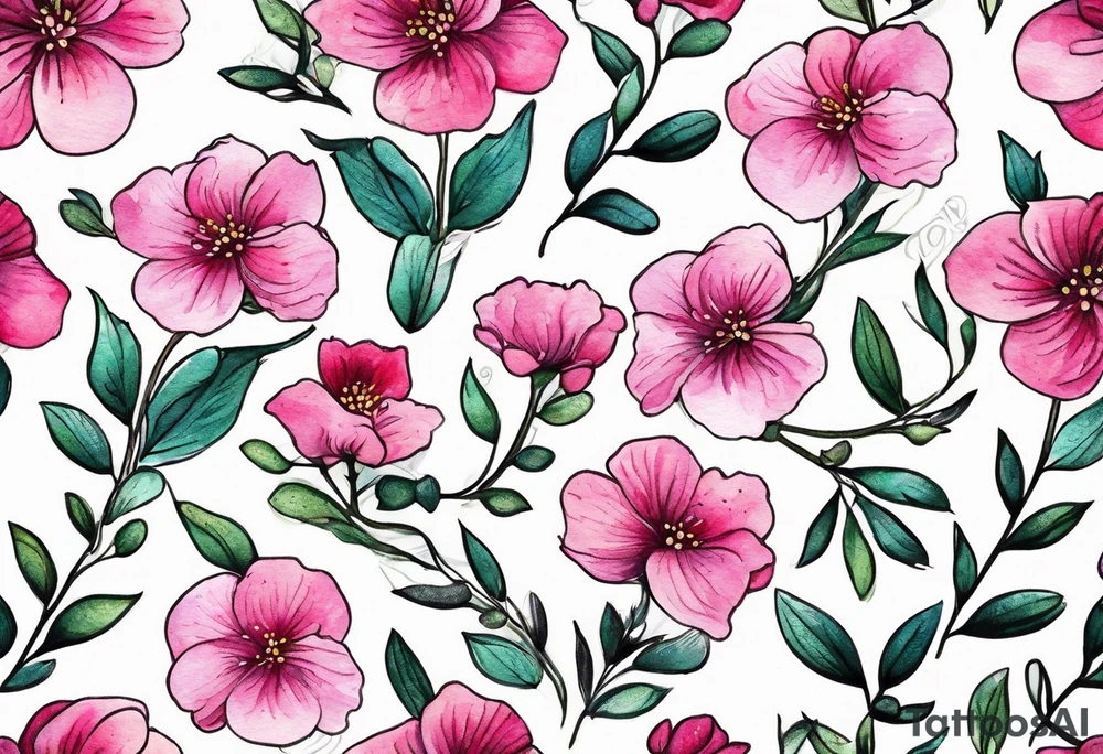 Small Pink flowers with decorative dott pattern and libra tattoo idea