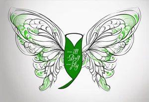 Green fairy wings with text “one day I’ll fly away” tattoo idea