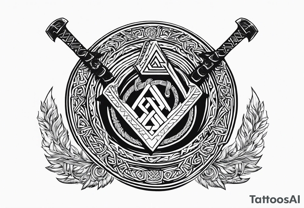 Valhalla sword shield axe Valknut chains tattoo idea