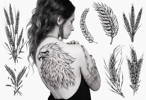 girl holding wheat eagle tattoo idea