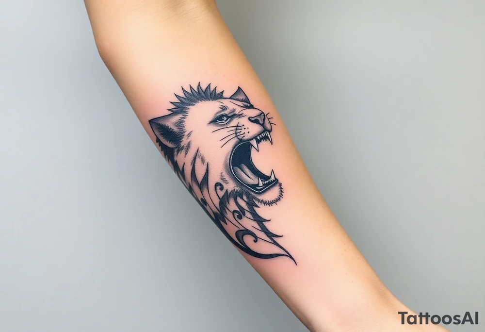 Half of a lioness roaring tattoo idea