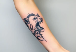 Half of a lioness roaring tattoo idea