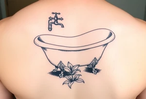 clawfoot bathtub with faucet and lily coming up out the floor tattoo idea