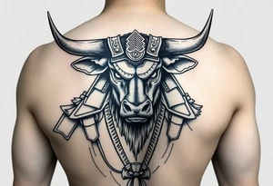ox dressed up as masculine samurai warrior tattoo idea