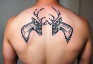 Entire Full body Two deer with their heads down hitting horns to show dominance. tattoo idea