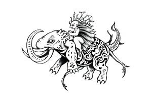 Axolotl riding an elephant tattoo idea