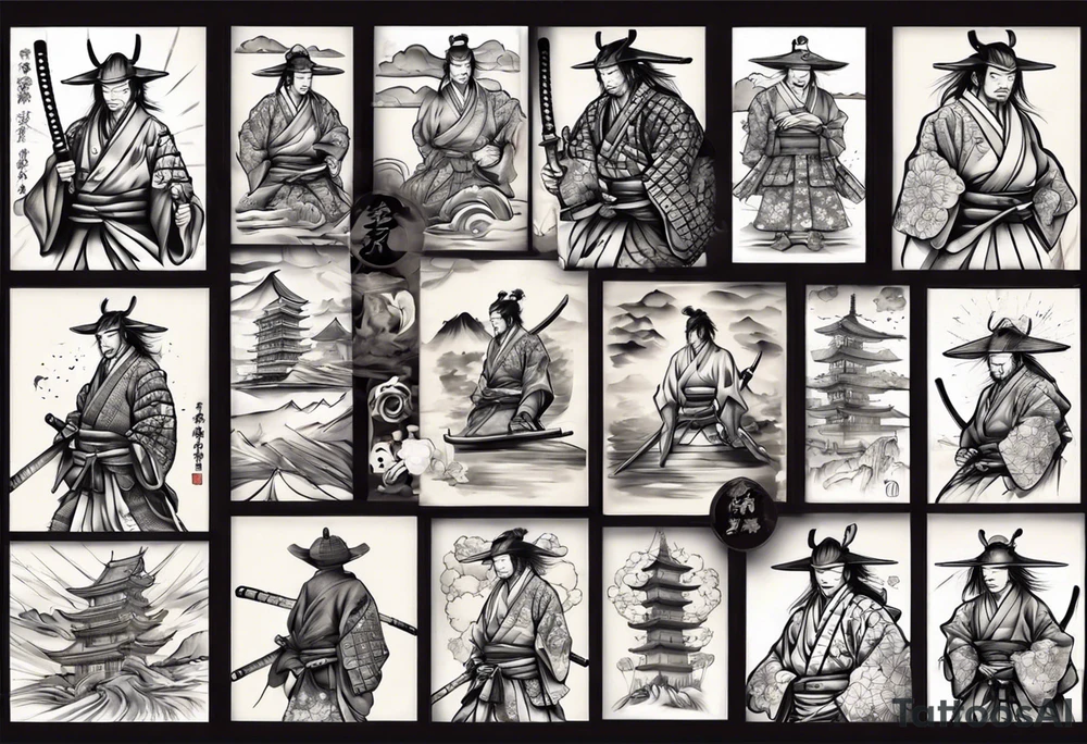 samurai on a japan sunset tattoo idea