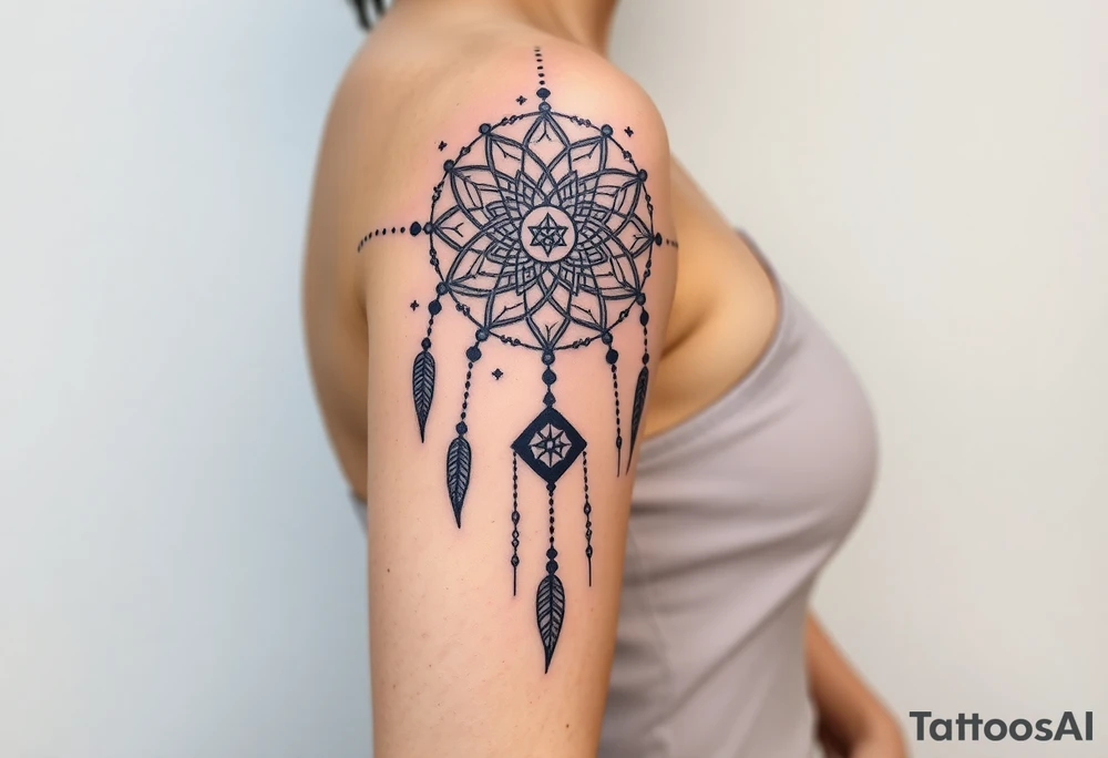 Dreamcatcher with runes caught in it with protection symbol tattoo idea