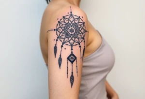 Dreamcatcher with runes caught in it with protection symbol tattoo idea