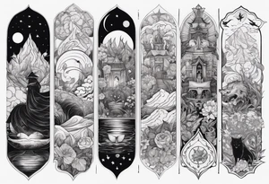 Popular fantasy story collage sleeve tattoo tattoo idea