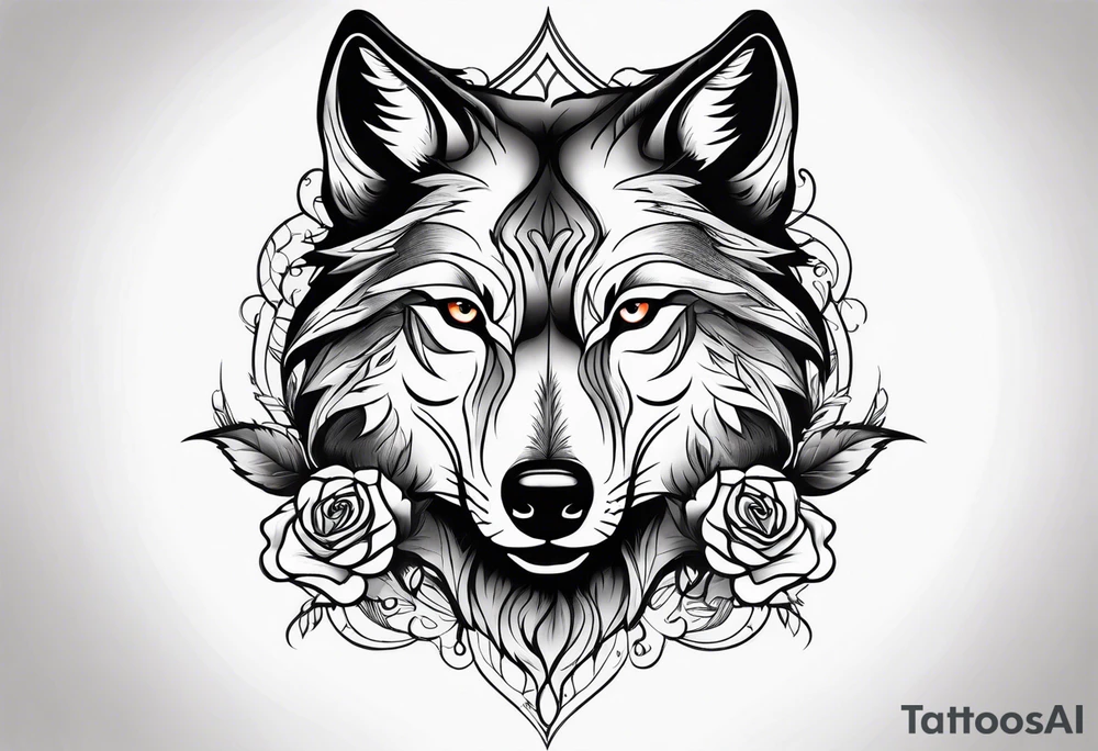 Rose flames changing into a wolf tattoo idea