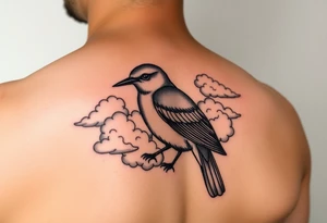Kentucky bluebird with realistic clouds tattoo idea