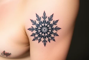 A sun in the form of a snow flake tattoo idea