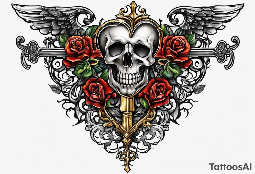 heart shaped antique skeleton key tattoo idea