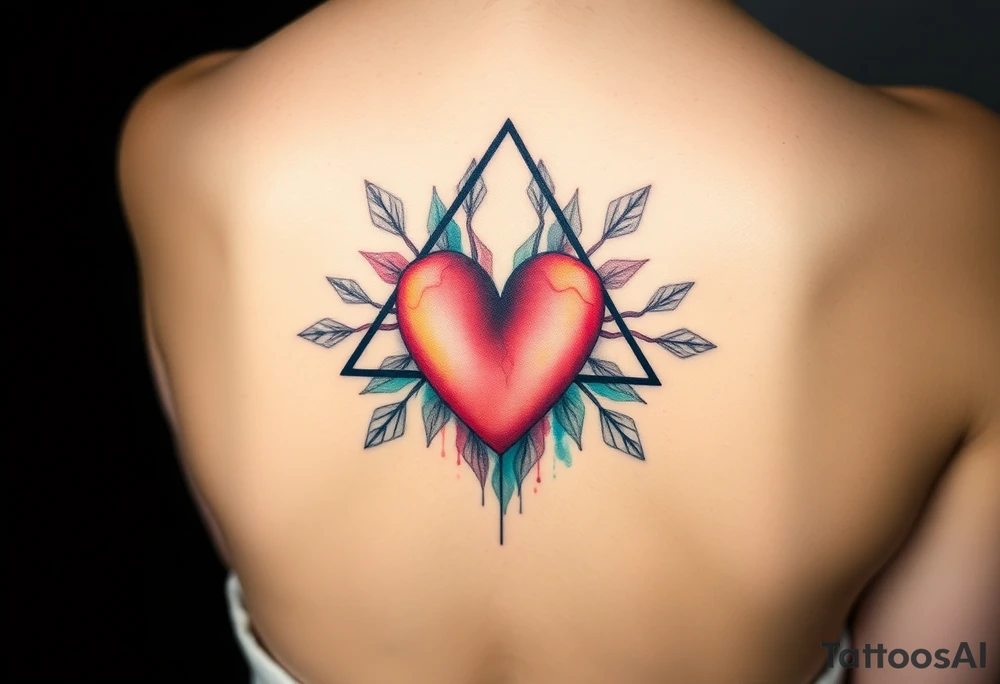 A triangle with a big heart in the center with biology theme tattoo idea