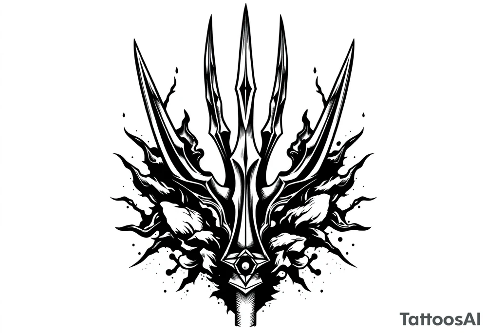 trident with cool background tattoo idea
