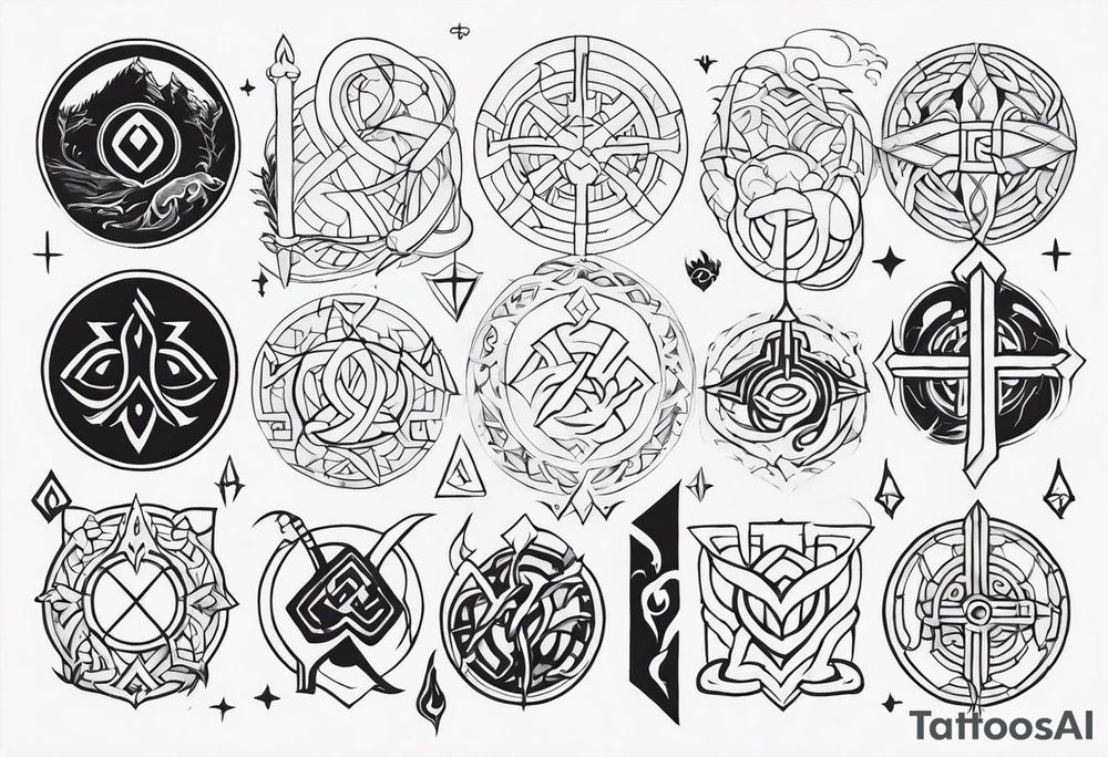 norse symbols and creatures theme tattoo idea