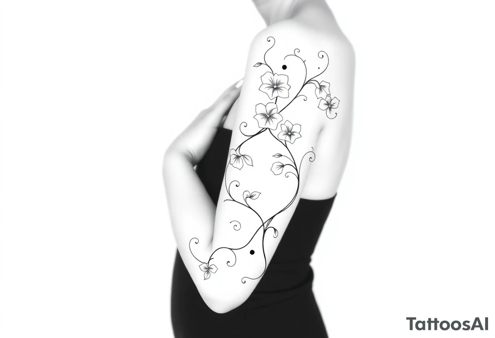 Swirly, art deco, filigree style entangled morning glory vine tattoo idea