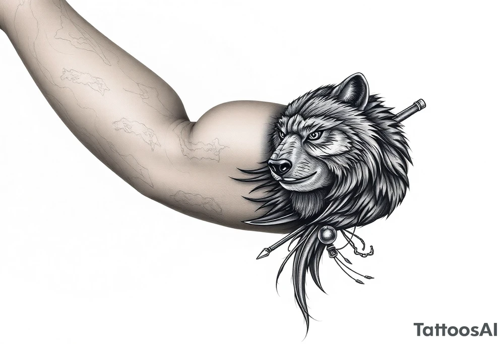 Arm Tattoo.

Hyper realistic Wolf, Samurai, with additional complexity tattoo idea