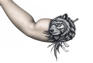 Arm Tattoo.

Hyper realistic Wolf, Samurai, with additional complexity tattoo idea