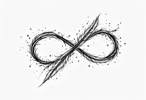 infinity symbol woven with floating feathers and stardust tattoo idea