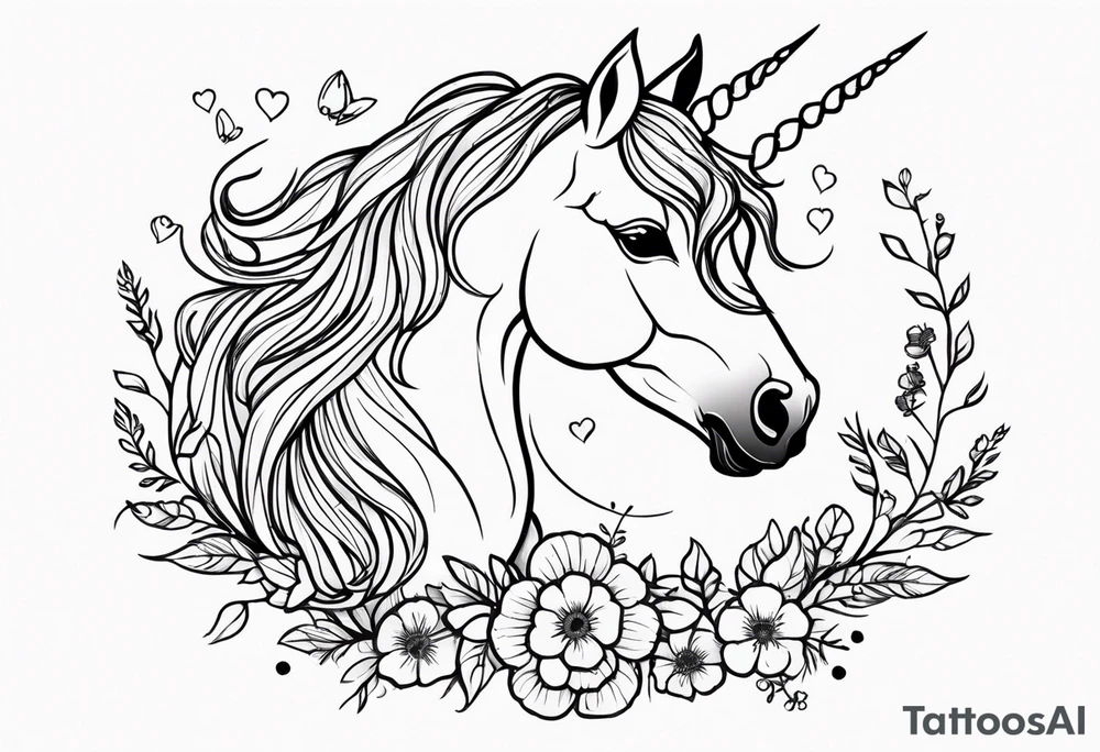 Floral mane – Unicorn with flowers and vines. tattoo idea